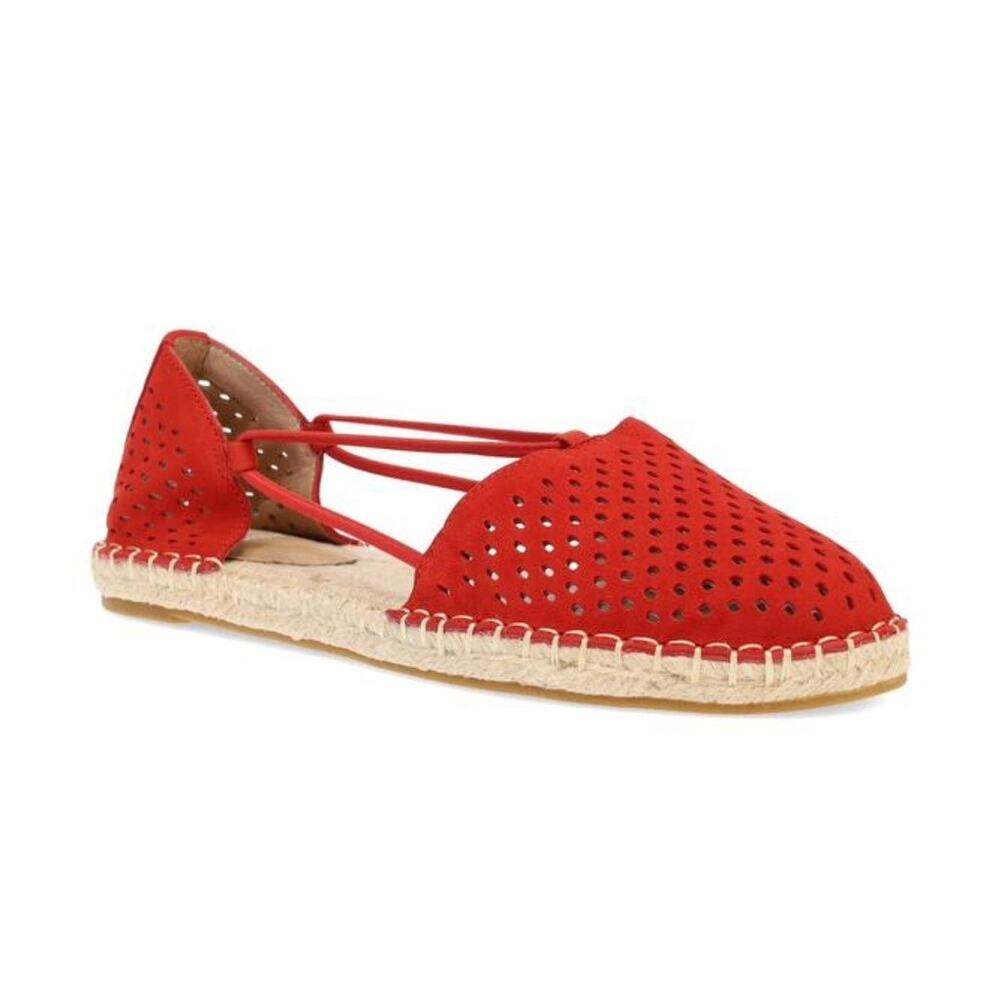 NEW Eileen Fisher Lee Espadrille Sandal Flats sz 9 Red Poppy Perforated Leather